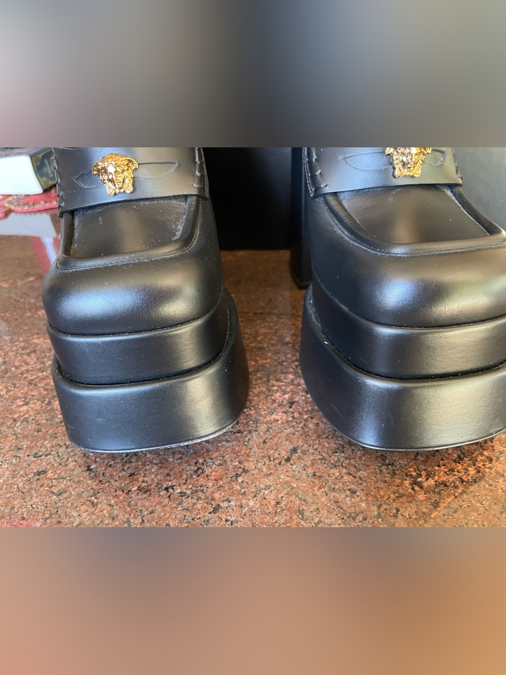Versace Aevitas Black Platforms with Gold Medusa Accent 36.5 with box - Picture 9 of 12